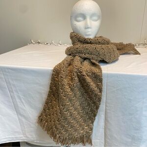 Handmade Brown Knitted Scarf With Fringe  68 In Long  12 In Wide Unisex